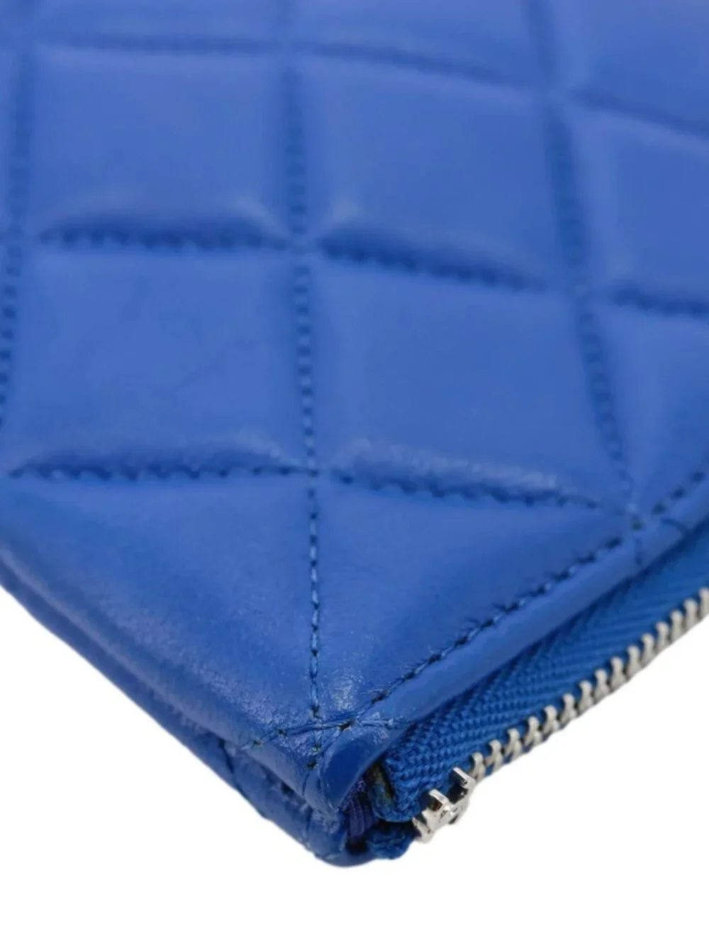 Chanel O Case Large Quilted Lambskin Leather Clutch Blue